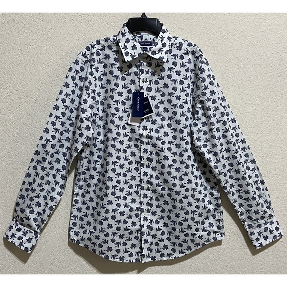 Club Room Men's Size Small Long Sleeve Button Up Shirt Blue Floral Pattern NEW - Picture 2 of 13